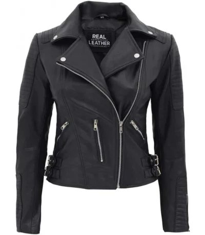 Bari Black Womens Premium Leather Biker Jacket